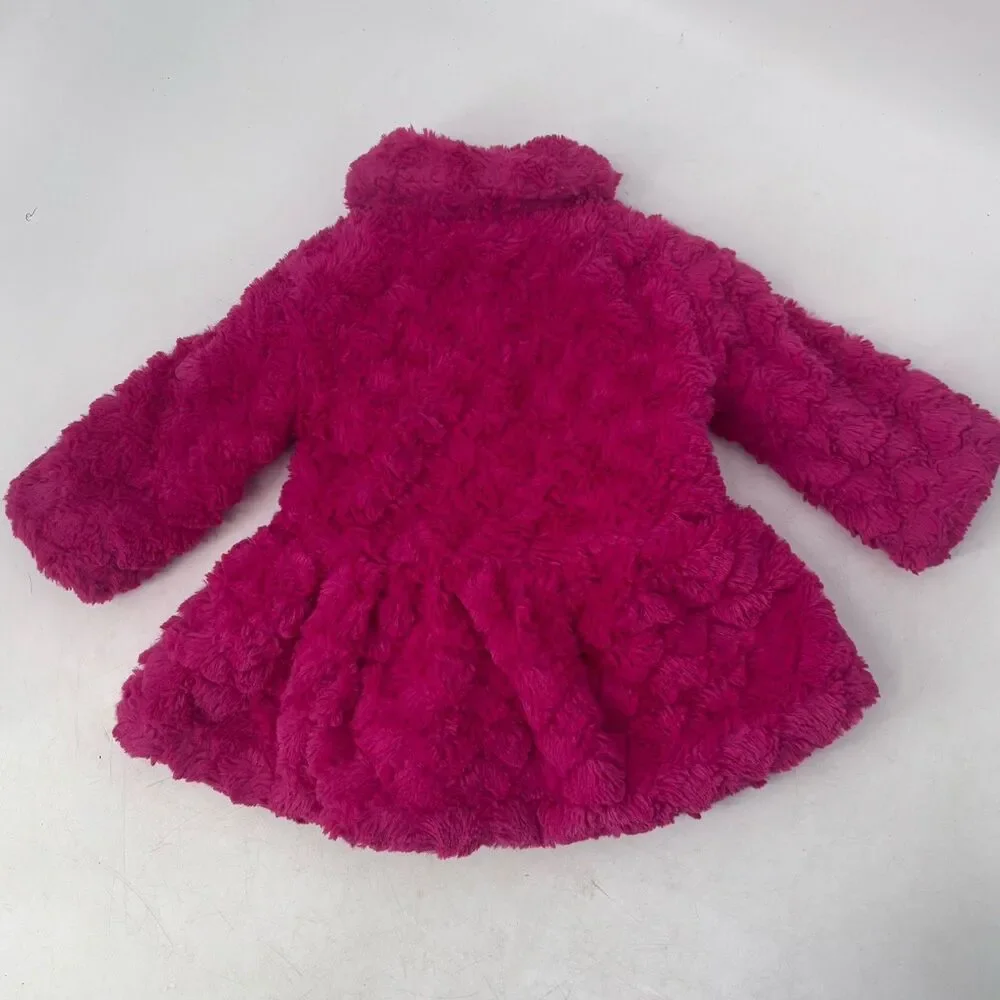 Juicy Couture Girls 18 Month fuchsia Faux Fur Long Sleeve Jacket Gold Buttons